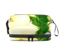 Bolsa de cosméticos de doble capa con diseño de hojas de pepino y hojas de menta para mujeres y niñas, neceser de viaje, bolsa organizadora de maquillaje con compartimento para brochas, multicolor,