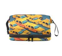 Bolsa de cosméticos de doble capa con diseño de taxi para mujeres y niñas, neceser de viaje, bolsa organizadora de maquillaje con compartimento para cepillos, multicolor, 27x15x14 cm/10.6x5.9x5.5 in,