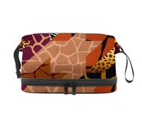 Bolsa de cosméticos de doble capa con parches de piel de animales para mujeres y niñas, neceser de viaje, bolsa organizadora de maquillaje con compartimento para brochas, multicolor, 27x15x14