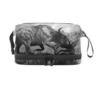 Bolsa de cosméticos de doble capa de Battle of Lion and Bull para mujeres y niñas, neceser de viaje para maquillaje, práctica bolsa organizadora con compartimento para cepillos, multicolor, 27x15x14