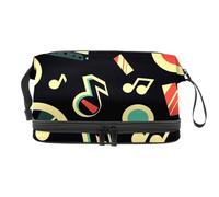 Bolsa de cosméticos de doble capa para discos de vinilo, para mujeres y niñas, neceser de viaje para maquillaje, práctica bolsa organizadora con compartimento para cepillos, multicolor, 27x15x14