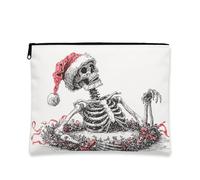 Bolsa de cosméticos de esqueleto de Navidad, bolsa de maquillaje vintage para mujer, organizador portátil de lona con cremallera, bolsa de aseo de viaje de invierno, Blanco, 7x9 Inch, Esqueleto