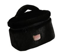 Bolsa de cosméticos de felpa resistente a la moda, diseño para artistas de maquillaje y viajeros frecuentes, solución de almacenamiento de felpa, Black, Talla única