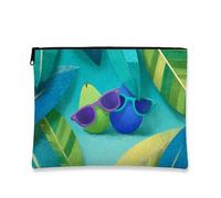 Bolsa de cosméticos de frutas tropicales, diseño de pera verde y ciruela azul, bolsa de viaje para mujer, organizador portátil de lona con cremallera, bolsa de aseo de regalo para festivales de playa