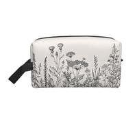 Bolsa de cosméticos de gran capacidad con estampado botánico de hierbas florales para mujeres, bolsa de aseo para hombres, bolsa de aseo de viaje, White, Talla única