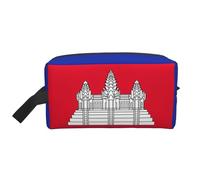 Bolsa de cosméticos de gran capacidad con estampado de bandera de Camboya para mujeres, neceser de viaje para hombres, White, Talla única