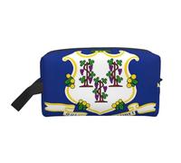 Bolsa de cosméticos de gran capacidad con estampado de la bandera del estado de Connecticut para mujeres, bolsa de aseo para hombre, bolsa de aseo de viaje, White, Talla única