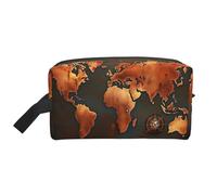 Bolsa de cosméticos de gran capacidad con estampado de mapa del mundo de óxido para mujeres, bolsa de aseo para hombre, bolsa de aseo de viaje, White, Talla única