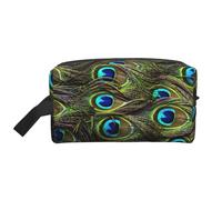 Bolsa de cosméticos de gran capacidad con estampado de pavo real fresco para mujeres, bolsa de aseo para hombres, bolsa de aseo de viaje, White, Talla única