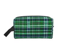Bolsa de cosméticos de gran capacidad con estampado de tartán escocés azul y verde para mujeres, bolsa de aseo para hombre, bolsa de aseo de viaje, White, Talla única