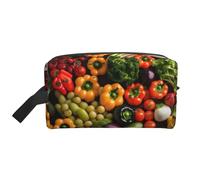 Bolsa de cosméticos de gran capacidad con estampado de verduras frescas y frutas variadas para mujeres, bolsa de aseo para hombres, bolsa de aseo de viaje, White, Talla única