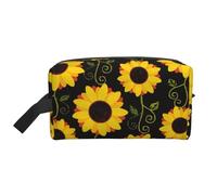 Bolsa de cosméticos de gran capacidad con estampado floral de girasol para mujeres, bolsa de aseo para hombres, bolsa de aseo de viaje, White, Talla única