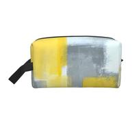 Bolsa de cosméticos de gran capacidad con impresión de arte abstracto gris y amarillo para mujeres, bolsa de aseo para hombres, bolsa de aseo de viaje, White, Talla única