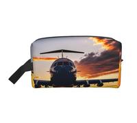 Bolsa de cosméticos de gran capacidad con impresión de avión al atardecer para mujeres, bolsa de aseo para hombres, bolsa de aseo de viaje, White, Talla única