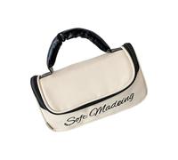 Bolsa de cosméticos de gran capacidad organizada con diseño de lazos, bolsa de aseo de viaje y bolsa de maquillaje portátil, organizador de artículos de aseo de viaje de poliuretano blanco, beige