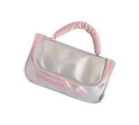 Bolsa de cosméticos de gran capacidad organizada con diseño de lazos, bolsa de aseo de viaje y bolsa de maquillaje portátil, organizador de artículos de aseo de viaje de poliuretano blanco, Silver