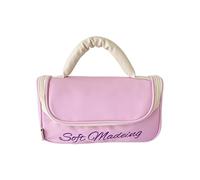 Bolsa de cosméticos de gran capacidad organizada con diseño de lazos, bolsa de aseo de viaje y bolsa de maquillaje portátil, organizador de artículos de aseo de viaje de poliuretano blanco, Purple