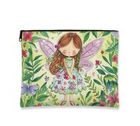 Bolsa de cosméticos de hadas, bonita bolsa de viaje floral para mujer, organizador portátil de lona con cremallera, regalo de primavera, bolsa de aseo para el cuidado de la piel, Verde, 7x9 Inch, Hada