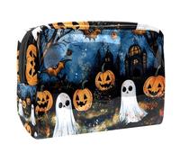 Bolsa de cosméticos de Halloween con diseño de calabazas fantasmas para mujer, bolsa de aseo de viaje, bolsa organizadora de maquillaje de PVC con cremallera, multicolor, 18.5x7.5x13cm/7.3x3x5.1in,
