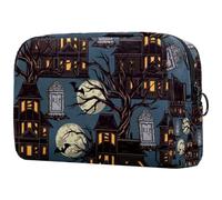 Bolsa de cosméticos de Halloween con diseño de casas embrujadas con árbol muerto para mujer, bolsa organizadora de maquillaje grande con cremallera, multicolor, 18.5x7.5x13cm/7.3x3x5.1in, Neceser