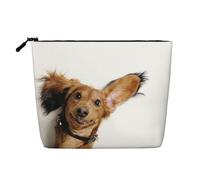 Bolsa de cosméticos de juguete ruso con diseño de cachorro terrier sobre fondo blanco, bolsa de maquillaje de lino de imitación portátil, bolsa de aseo de viaje