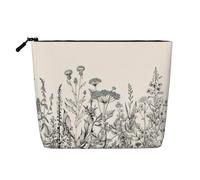 Bolsa de cosméticos de lino sintético de gran capacidad, con grabado botánico, estampado botánico, de una sola capa, organizador de cuidado personal, adecuado para varias ocasiones