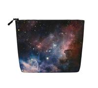 Bolsa de cosméticos de lino sintético de una sola capa con estampado de galaxia de la Vía Láctea, organizador de cuidado personal, adecuado para varias ocasiones