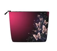 Bolsa de cosméticos de lino sintético de una sola capa con estampado de mariposas de gran capacidad, organizador de cuidado personal, adecuado para varias ocasiones