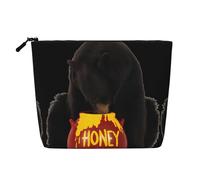 Bolsa de cosméticos de lino sintético de una sola capa con estampado de oso come miel, organizador de cuidado personal, adecuado para varias ocasiones