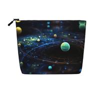Bolsa de cosméticos de lino sintético de una sola capa impresa con planetas del espacio exterior de gran capacidad, organizador de cuidado personal, adecuado para varias ocasiones