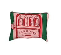 Bolsa de cosméticos de Lona Vintage, Embrague de Maquillaje Simple de Gran Capacidad para Mujeres, sardinas Retro y diseño de Aceite de Oliva, Bolsa de Viaje