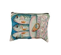 Bolsa de cosméticos de Lona Vintage, Embrague de Maquillaje Simple de Gran Capacidad para Mujeres, sardinas Retro y diseño de Aceite de Oliva, Bolsa de Viaje