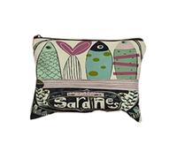 Bolsa de cosméticos de Lona Vintage, Embrague de Maquillaje Simple de Gran Capacidad para Mujeres, sardinas Retro y diseño de Aceite de Oliva, Bolsa de Viaje