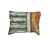 Bolsa de cosméticos de Lona Vintage, Embrague de Maquillaje Simple de Gran Capacidad para Mujeres, sardinas Retro y diseño de Aceite de Oliva, Bolsa de Viaje