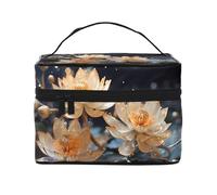 Bolsa de cosméticos de loto blanco bohemio. Bolsa de cosméticos estampada para mujer, organizador grande de artículos de tocador para viajes