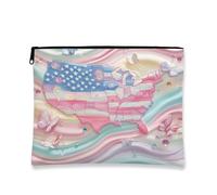 Bolsa de cosméticos de mariposa, bolsa de viaje de maquillaje de fantasía de mapa de Estados Unidos, bolsa de lona portátil con cremallera, regalo de festival de primavera, organizador de artículos de