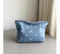 Bolsa de cosméticos de mezclilla con cremallera, organizador de maquillaje duradero, bolsa de almacenamiento portátil de viaje, Azul profundo, Estuches de cosmé