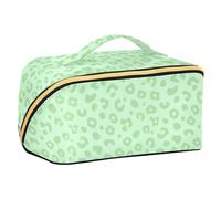 Bolsa de cosméticos de moda con divisores de piel de guepardo verde salvia claro, estuche ligero, bolsa de maquillaje con compartimentos y asa