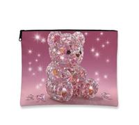 Bolsa de cosméticos de oso de cristal, bolsa de maquillaje de viaje con cremallera para mujer, organizador portátil para regalo de vacaciones, accesorios para el cuidado de la piel, Melocotón, 7x9