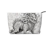 Bolsa de cosméticos de pana con estampado de animales mitológicos, bolsa de almacenamiento impermeable de gran capacidad para artículos de aseo personal, Black, Talla única