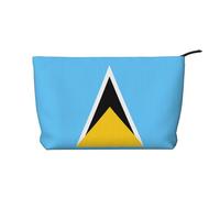 Bolsa de cosméticos de pana con estampado de bandera de Santa Lucía para almacenamiento de cosméticos con cierre de cremallera para viajes, camping y uso diario