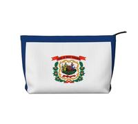 Bolsa de cosméticos de pana con estampado de bandera de Virginia Occidental para almacenamiento de cosméticos con cierre de cremallera para viajes, camping y uso diario