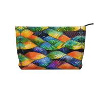 Bolsa de cosméticos de pana con estampado de escamas de pez arcoíris, bolsa de almacenamiento impermeable de gran capacidad para artículos de tocador de, Black, Talla única