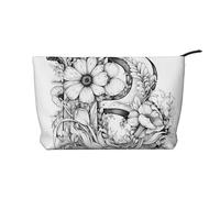 Bolsa de cosméticos de pana con estampado de flores con letra B, bolsa de almacenamiento impermeable de gran capacidad, bolsa de almacenamiento de artículos de tocador de viaje, Black, Talla única