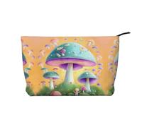 Bolsa de cosméticos de pana con estampado de hongos de fantasía para almacenamiento de cosméticos con cierre de cremallera para viajes, camping y uso diario