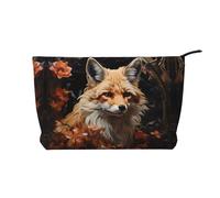 Bolsa de cosméticos de pana con estampado de zorros y flores para almacenamiento de cosméticos con cierre de cremallera para viajes, camping y uso diario