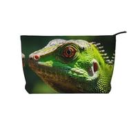 Bolsa de cosméticos de pana de gran capacidad con diseño de camaleón de ojos rojos, bolsa de almacenamiento impermeable de moda para artículos de tocador, Black, Talla única