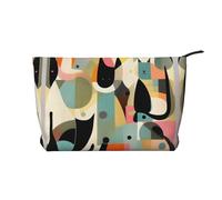 Bolsa de cosméticos de pana de gran capacidad con diseño de gato moderno de mediados de siglo, bolsa de almacenamiento impermeable de moda para artículos de tocador, Black, Talla única