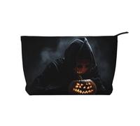 Bolsa de cosméticos de pana de gran capacidad con diseño secreto de lámpara de calabaza, bolsa de almacenamiento impermeable de moda para artículos de tocador, Black, Talla única