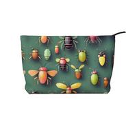 Bolsa de cosméticos de pana de gran capacidad con patrón Atlas de insectos, bolsa de almacenamiento impermeable de moda para artículos de tocador, Black, Talla única